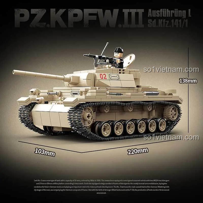 Mô hình Xe Tăng Panzer III L QUANGUAN100247 với kích thước chi tiết, bộ lắp ghép 100247 cho con trai 6 tuổi