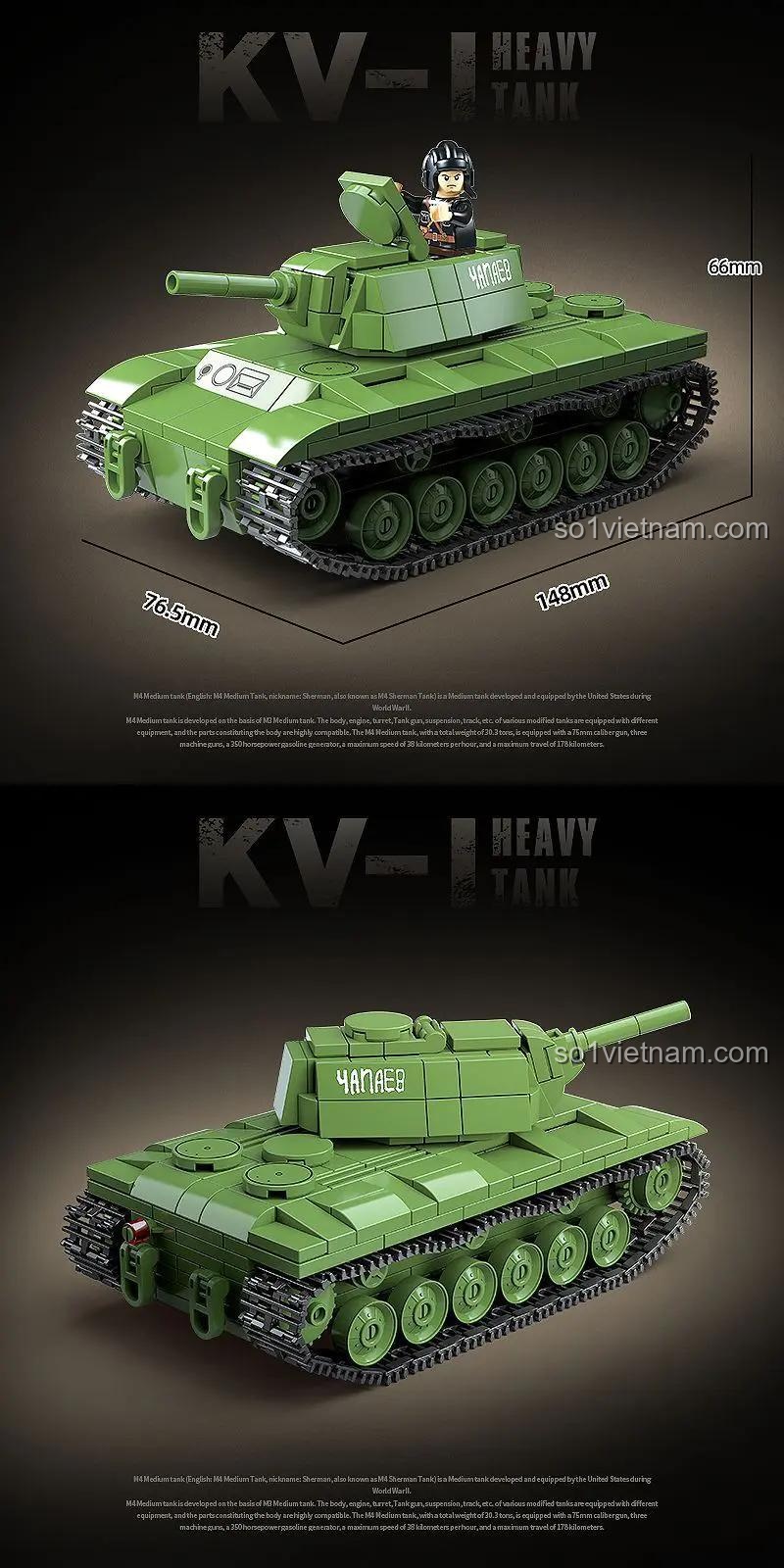 Mô hình Xe Tăng KV-1 271, bộ lắp ghép QUANGUAN100271, đồ chơi mô hình quân sự cho bé trai 6 tuổi, chi tiết tỉ mỉ