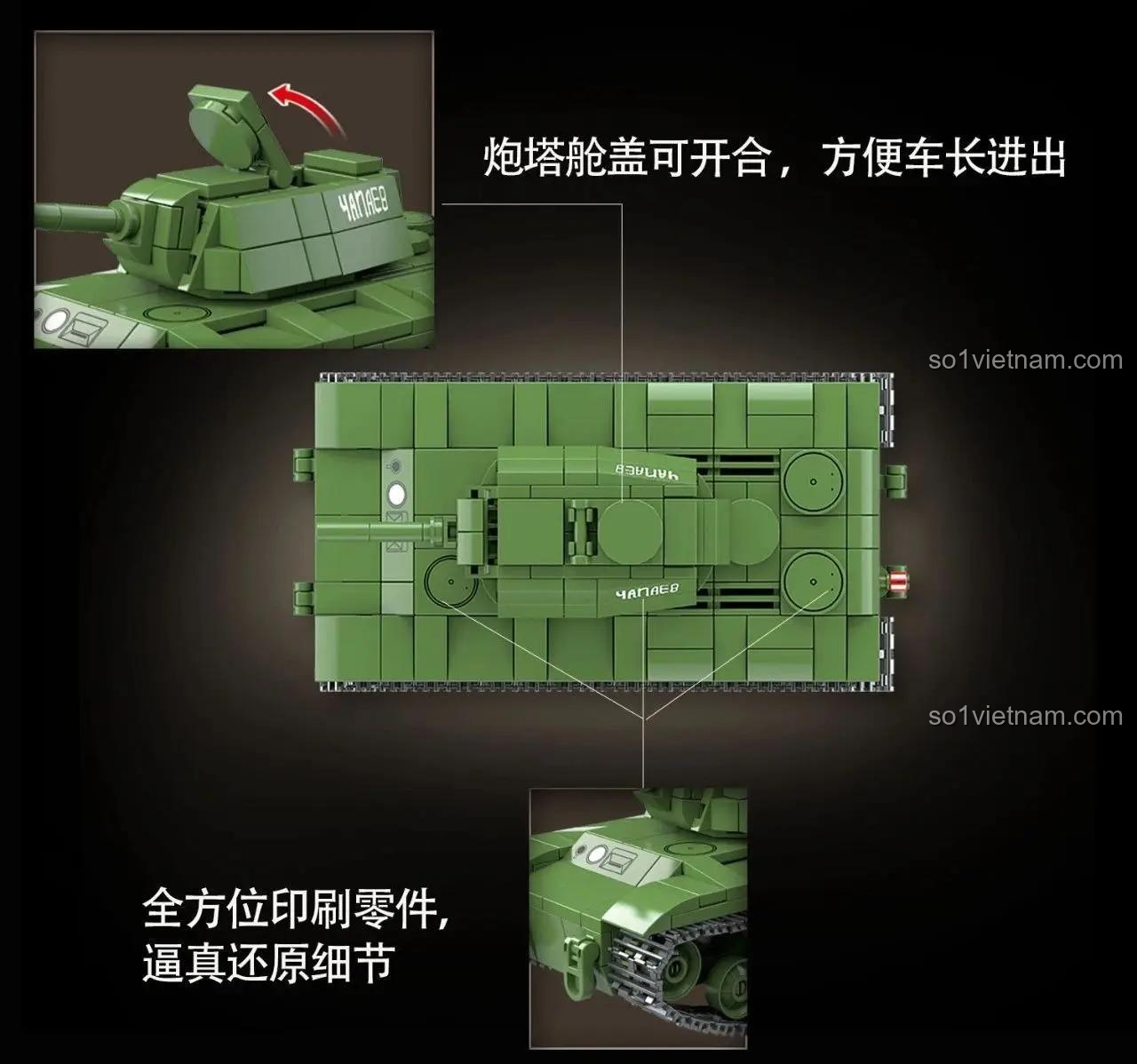 Bộ lắp ghép Mô hình Xe Tăng KV-1, đồ chơi mô hình QUANGUAN, đồ chơi mô hình quân sự cho bé trai 6 tuổi, nắp tháp pháo mở được