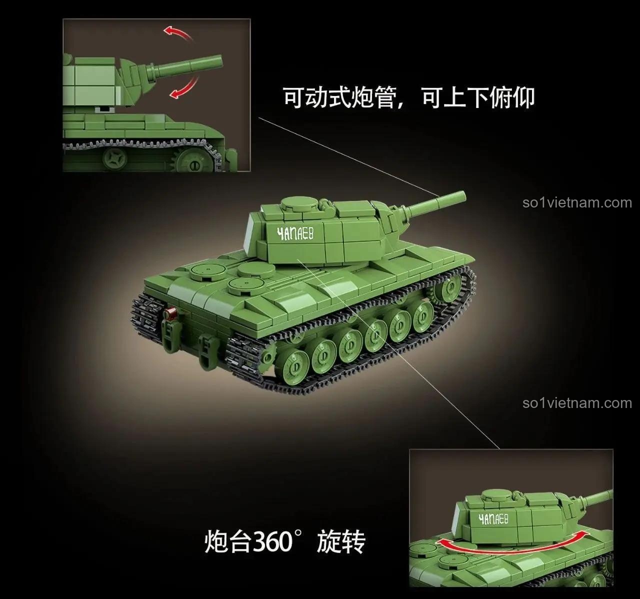 QUANGUAN Xe Tăng Chiến Đấu KV-1, Xe Tăng Quân Sự KV-1 100271, đồ chơi mô hình quân sự cho bé trai 6 tuổi, pháo xoay 360 độ