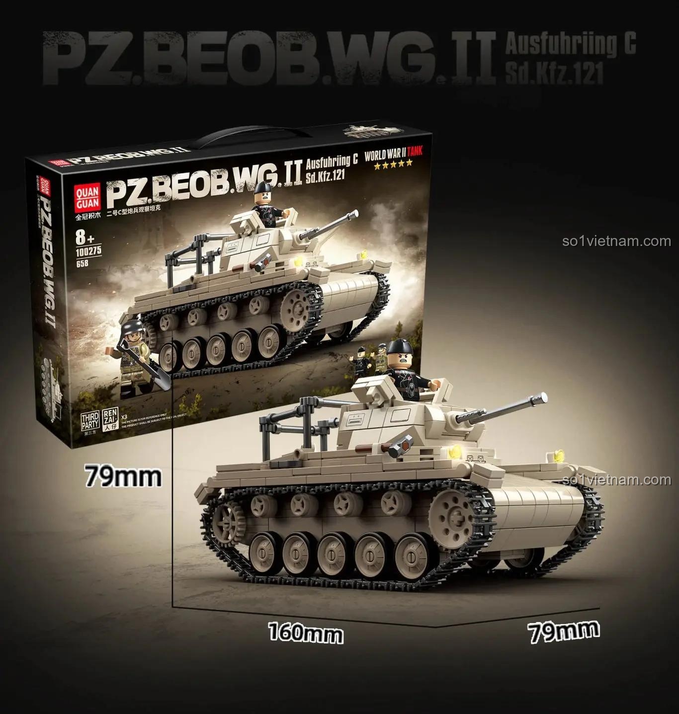 Mô hình Xe Tăng Quan Sát Pháo Binh QUANGUAN 100275 với kích thước 16x7.9x7.9 cm, đồ chơi lắp ráp xe tăng quân sự cho bé trai.