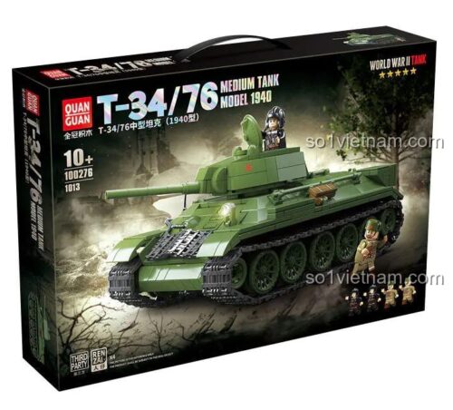 Hộp bộ lắp ghép QUANGUAN 100276 Xe Tăng T-34/76, đồ chơi mô hình quân sự, quà tặng bé trai 6 tuổi, chất lượng cao