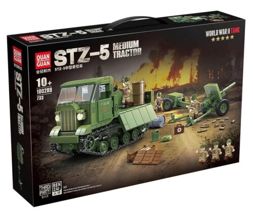 bộ lắp ghép Xe kéo hạng trung STZ-5 QUANGUAN 100289 giá tốt, đồ chơi lắp ráp quân sự Thế chiến II cho bé trai 10 tuổi, có ảnh hộp sản phẩm.