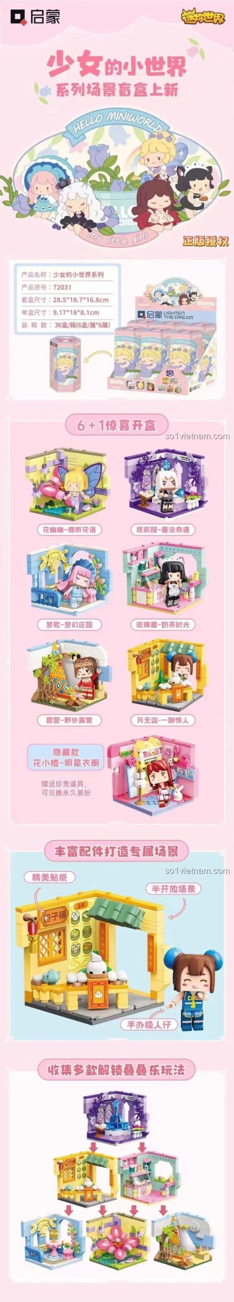 Chi tiết các cảnh quan bộ đồ chơi Mini World 72031 My Little Girls