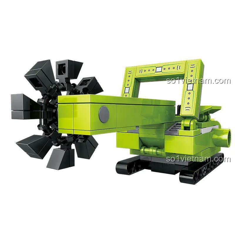 Máy đào màu xanh lá từ bộ lắp ghép kỹ thuật 41110, có bánh xích và gầu đào, tương thích LEGO®, phù hợp cho bé trai 6 tuổi.