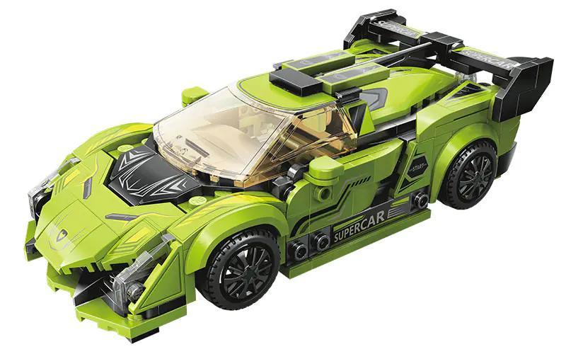 Mô hình xe đua "Truy Phong Giả" 启蒙QMAN 91005 lắp ráp chi tiết, màu xanh lá chủ đạo, cửa xe mở, nội thất tinh xảo, phù hợp cho bé trai 6 tuổi, giá tốt