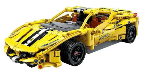 Mô hình siêu xe Tốc độ Ánh sáng màu vàng, bộ lắp ghép 821 chi tiết, đồ chơi xe đua cho bé 6 tuổi, QMAN 91007