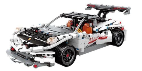 Mô hình xe đua F1 Cực Quang lắp ráp từ bộ đồ chơi 91008 của QMAN, chi tiết khí động học, màu trắng cam đen, cho bé trai 6 tuổi