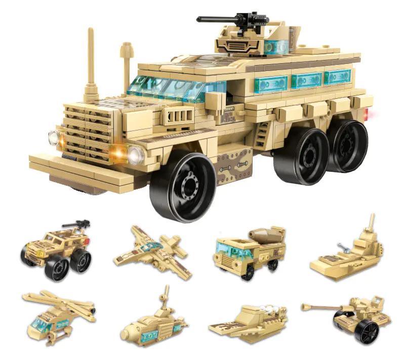 Bộ lắp ghép xe bọc thép quân sự 8 trong 1 42202 của 启蒙QMAN/ENLIGHTEN/奇妙积木Keeppley, có thể lắp ráp thành 8 mẫu khác nhau, phù hợp cho bé trai 6 tuổi.