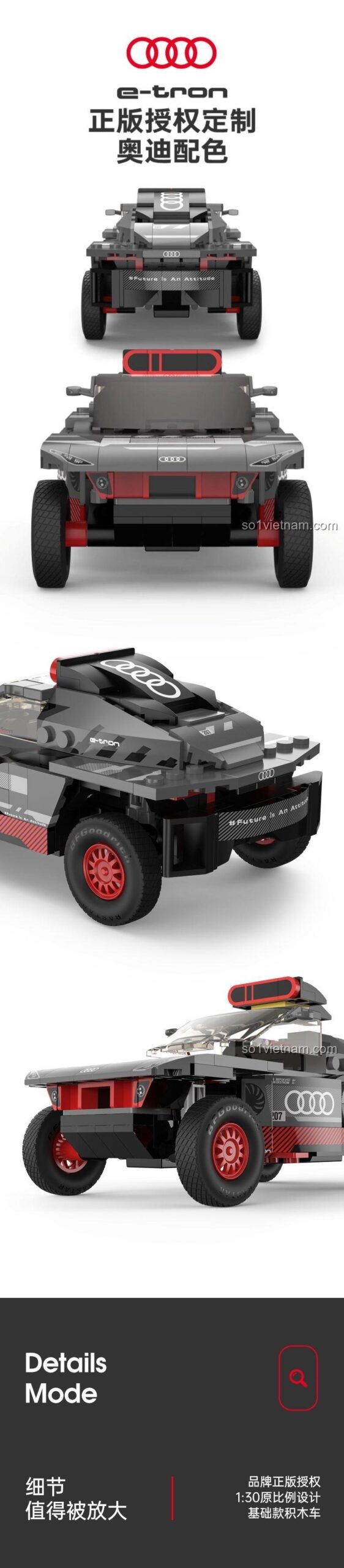 Chất liệu nhựa an toàn ABS cao cấp của đồ chơi mô hình RASTAR 10120 Audi RS Q e-tron E2, đảm bảo độ bền và an toàn cho bé trai 6 tuổi.