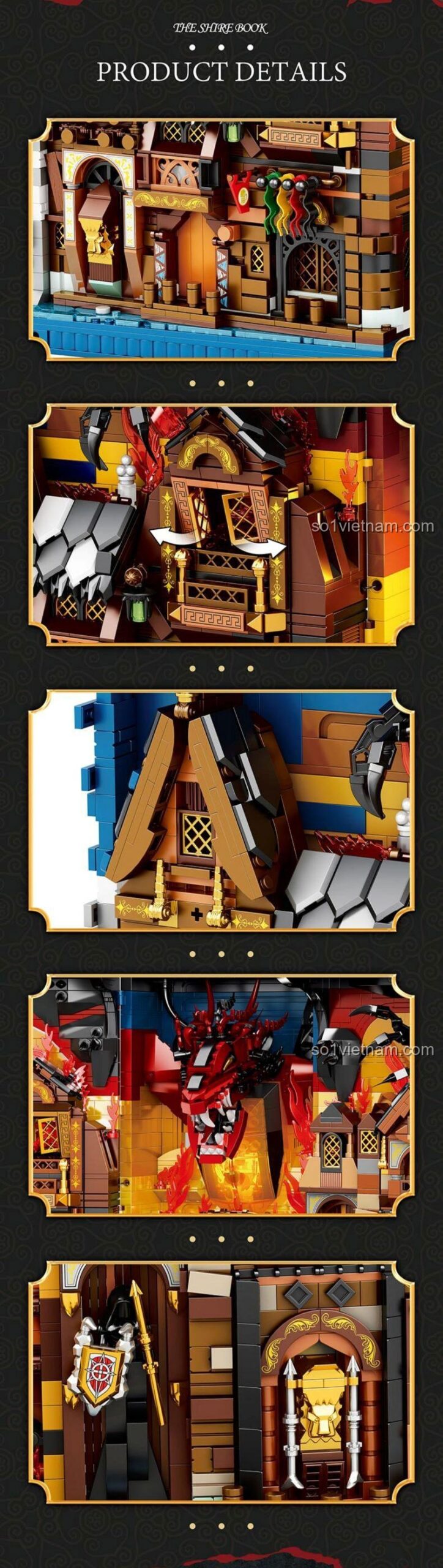 Đèn LED trong The Shire Book Rebrickable 66035, bộ đồ chơi xếp hình 3398 mảnh, tạo không khí