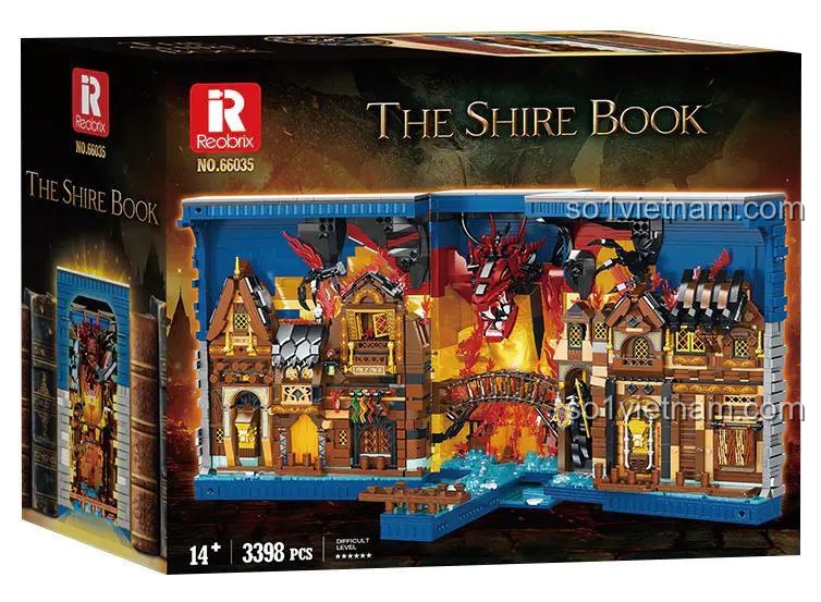Hộp sản phẩm The Shire Book Rebrickable 66035, bộ đồ chơi lắp ghép 3398 mảnh, độ tuổi 14+, chủ đề The Shire