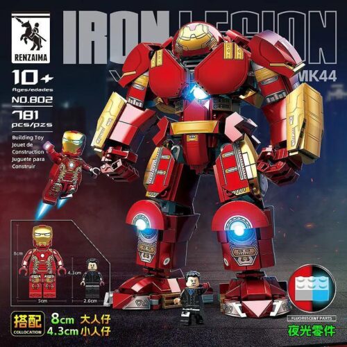 Bộ lắp ráp Người Sắt Iron Legion MK44 RENZAIMA 802 chi tiết phát sáng, đồ chơi mô hình Hulkbuster cho bé trai 10 tuổi giá tốt.