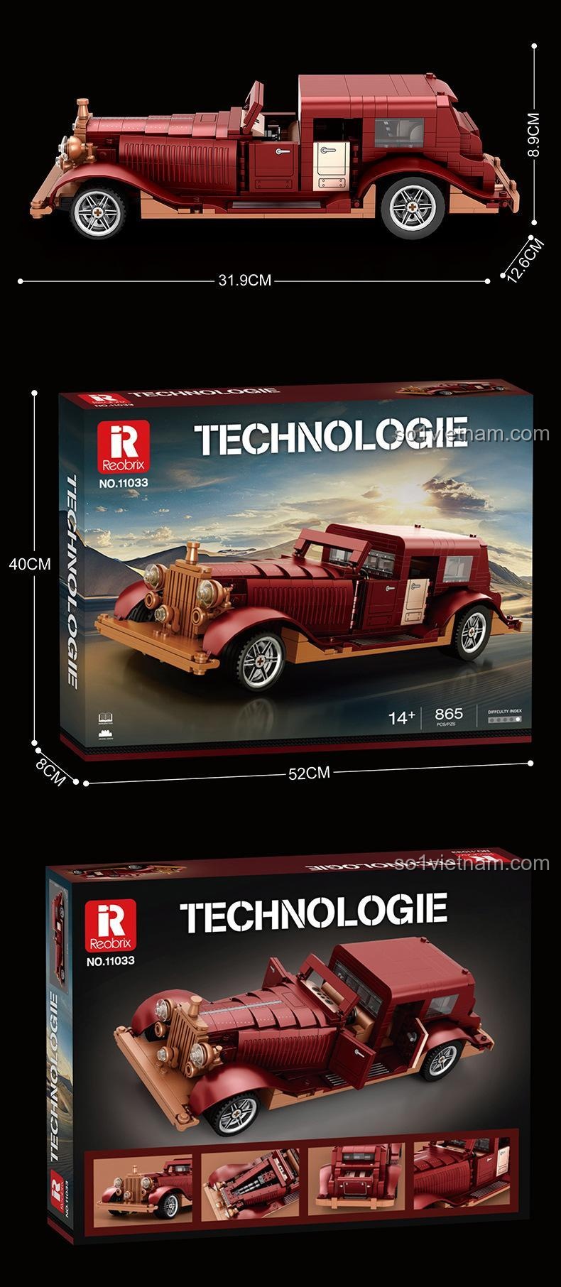 Reobrix 11033 Xe Cổ Đẳng Cấp Phantom, kích thước mô hình rõ ràng, bộ lắp ghép cho con trai 14 tuổi.