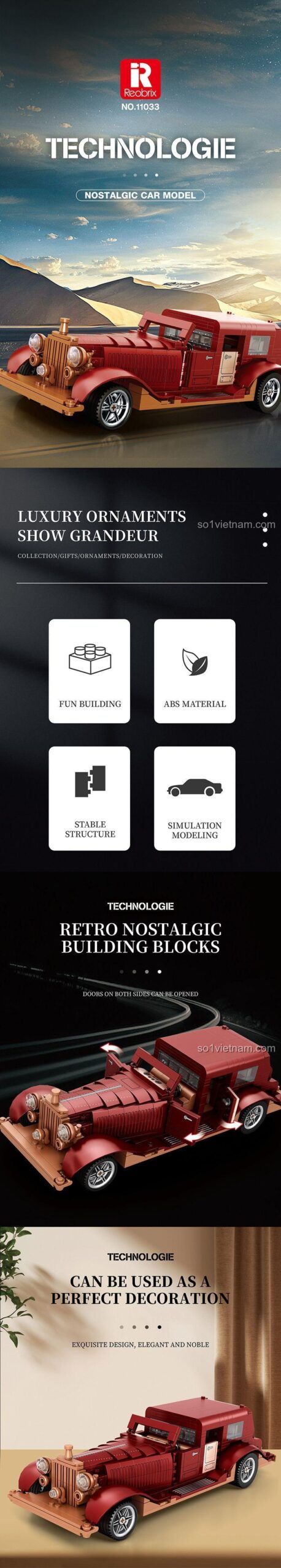 Mô hình Xe Cổ Phantom 11033 Reobrix, đồ chơi mô hình chất lượng cao, giá tốt cho con trai.