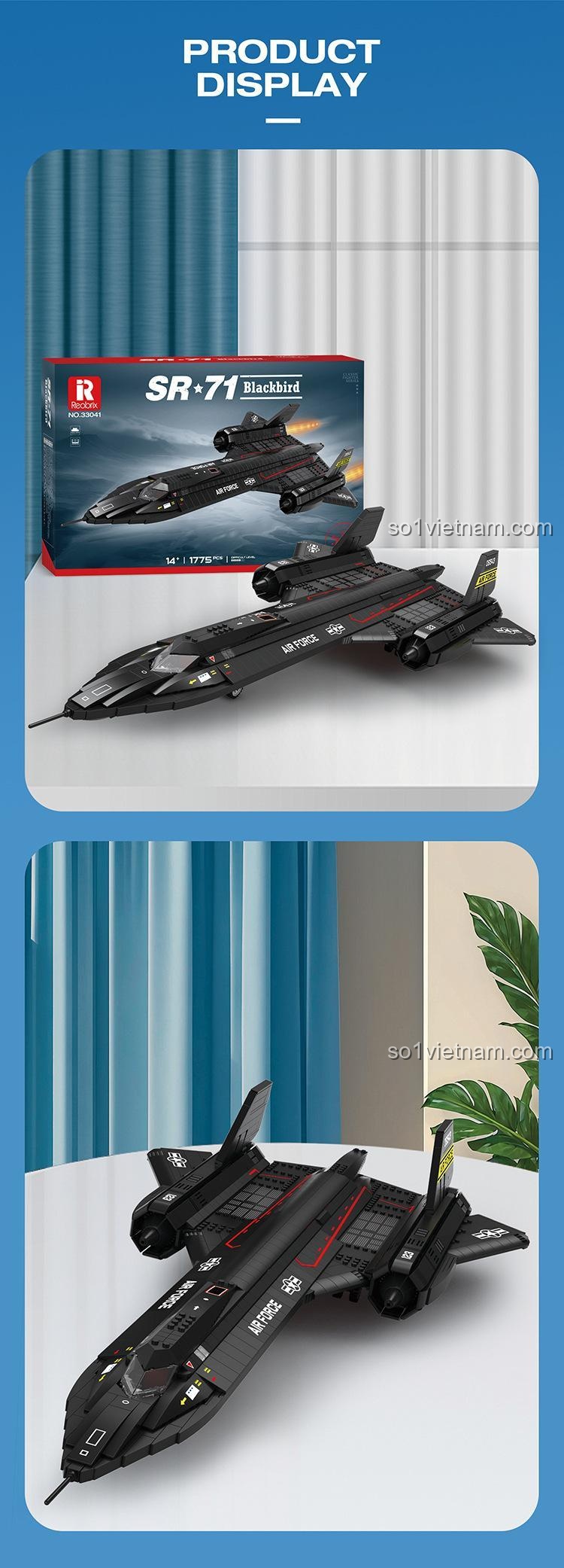 Mô hình Reobrix 33041 Máy bay chiến đấu tàng hình SR-71 Blackbird đang trưng bày, đồ chơi mô hình SR71, chất lượng cao, đáng tiền