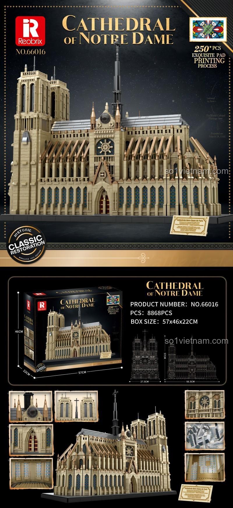 Chi tiết các tầng của mô hình Nhà thờ Đức Bà Paris Reobrix 66016
