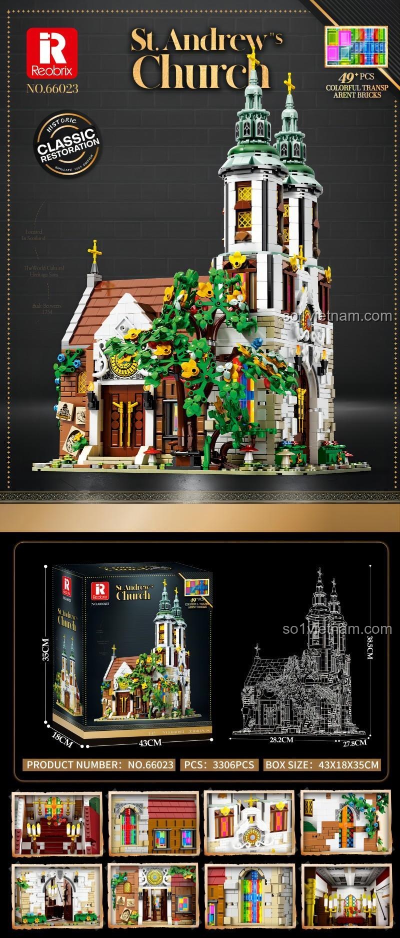 Kích thước hộp bộ xếp hình 023 Nhà thờ Thánh Andrew Reobrix