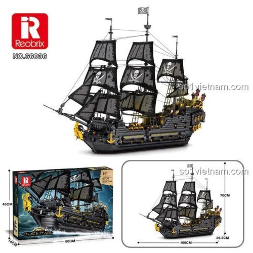 đồ chơi lắp ghép Reobrix 66036 Tàu cướp biển Ngọc Trai Đen, kích thước mô hình và hộp, giá tốt