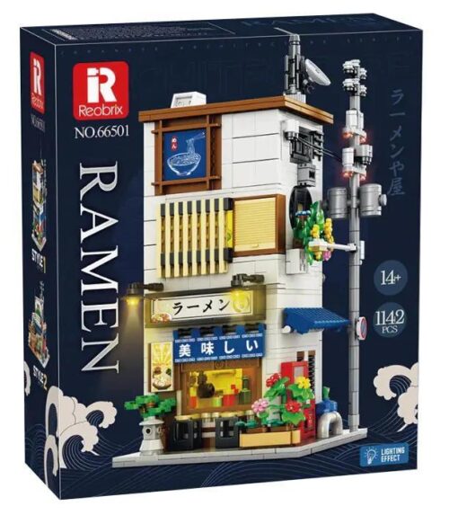 Mô hình nhà hàng Ramen Nhật Bản Reobrix 66501, bộ lắp ghép kiến trúc Nhật Bản, đồ chơi xây dựng tỉ lệ 1:16, có đèn LED, 1142 mảnh, độ tuổi 14+