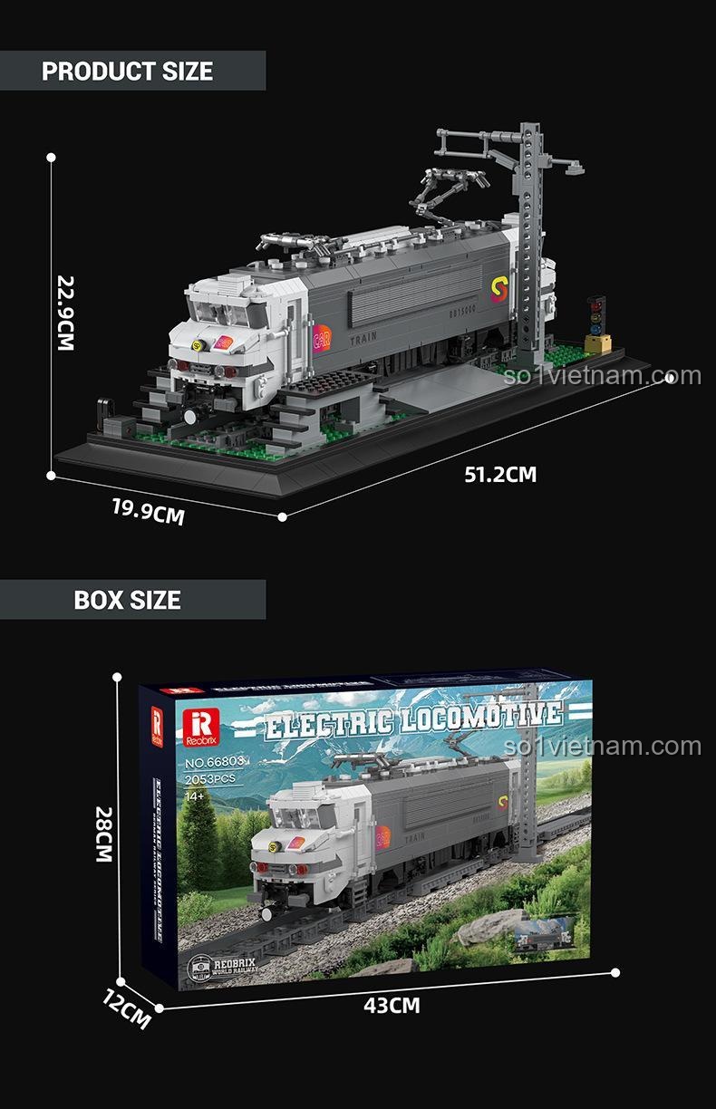 Kích thước mô hình và hộp đồ chơi mô hình Mô hình đầu máy xe lửa điện 66803 Reobrix, phù hợp con trai 14 tuổi, giá trị cao.