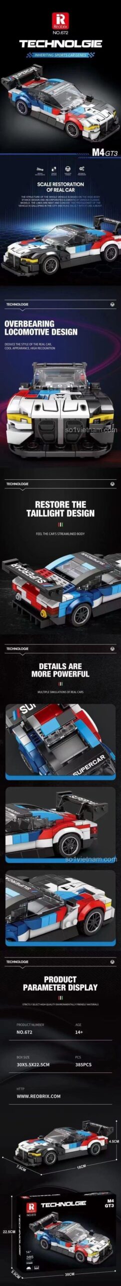Chi tiết thiết kế của Mô hình siêu xe BMW M4 GT3 672, chất lượng cao, giá tốt.