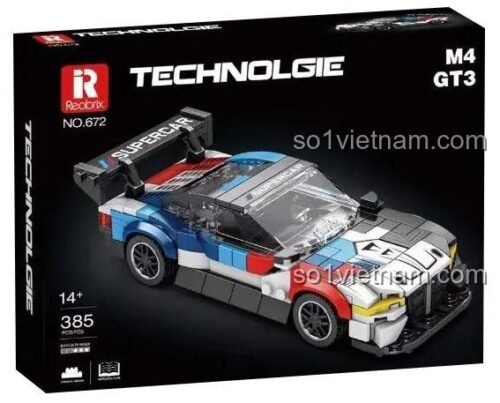 Hộp đồ chơi mô hình Reobrix 672 Xe đua BMW M4 GT3, quà tặng hấp dẫn cho thanh niên đam mê tốc độ.
