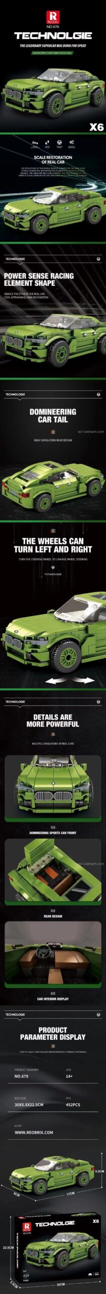 Các tính năng nổi bật của đồ chơi mô hình Xe BMW X6 679, bánh xe có thể đánh lái.