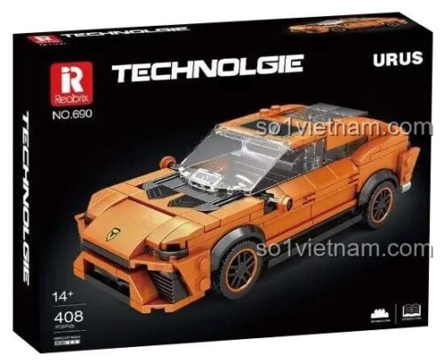 Hộp đồ chơi xếp hình Reobrix 690, mô hình Lamborghini Urus 408 mảnh, quà tặng cho bé trai.