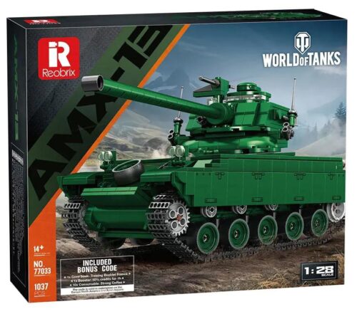 Xe tăng hạng nhẹ AMX-13 Reobrix 77033 tỉ lệ 1:28, 1037 mảnh ghép, màu xanh lá, đồ chơi xây dựng cho bé trai 14 tuổi