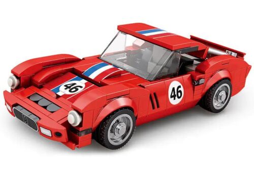 Mô hình xe Ferrari 250 GTO màu đỏ với sọc xanh trắng, số 46, bộ lắp ghép Reobrix 813