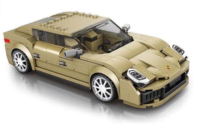 Hình ảnh chi tiết bộ lắp ghép Siêu xe Porsche Reobrix 821 màu vàng cát sang trọng, phù hợp cho con trai 14 tuổi yêu thích tốc độ.