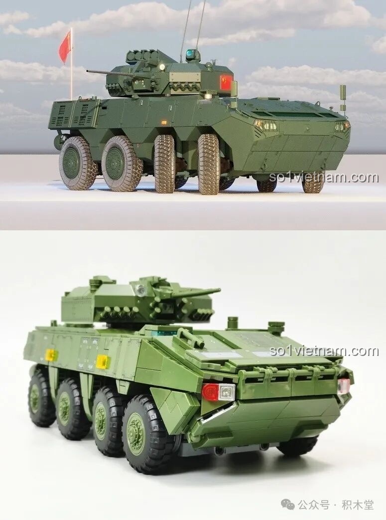 So sánh hình ảnh xe chiến đấu bộ binh ZBL-19 thực tế và mô hình lắp ráp 12GO 96008, cho thấy độ chân thực cao của sản phẩm.