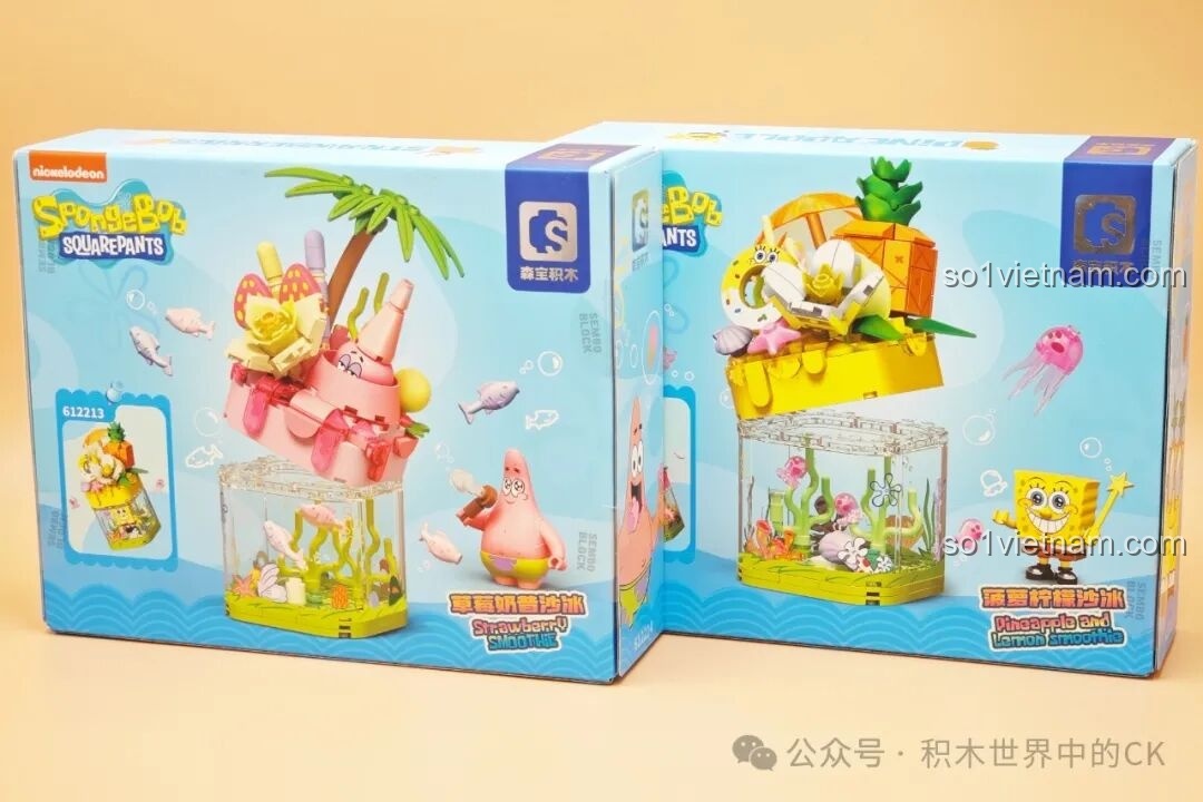 Cận cảnh hộp bộ lắp ghép SEMBO Kem Dâu Sữa và Kem Dứa Chanh