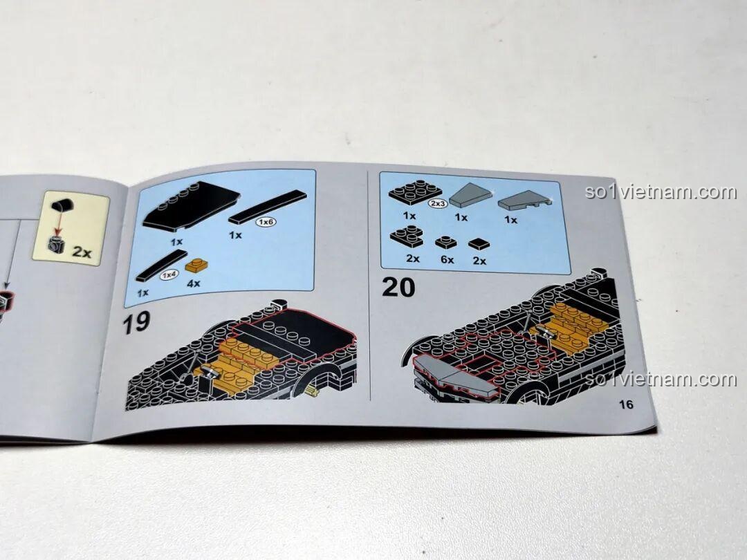 Trang hướng dẫn lắp ráp bước 19 và 20 của bộ GAOMISI T1092, tiếp tục xây dựng phần thân và nội thất xe.