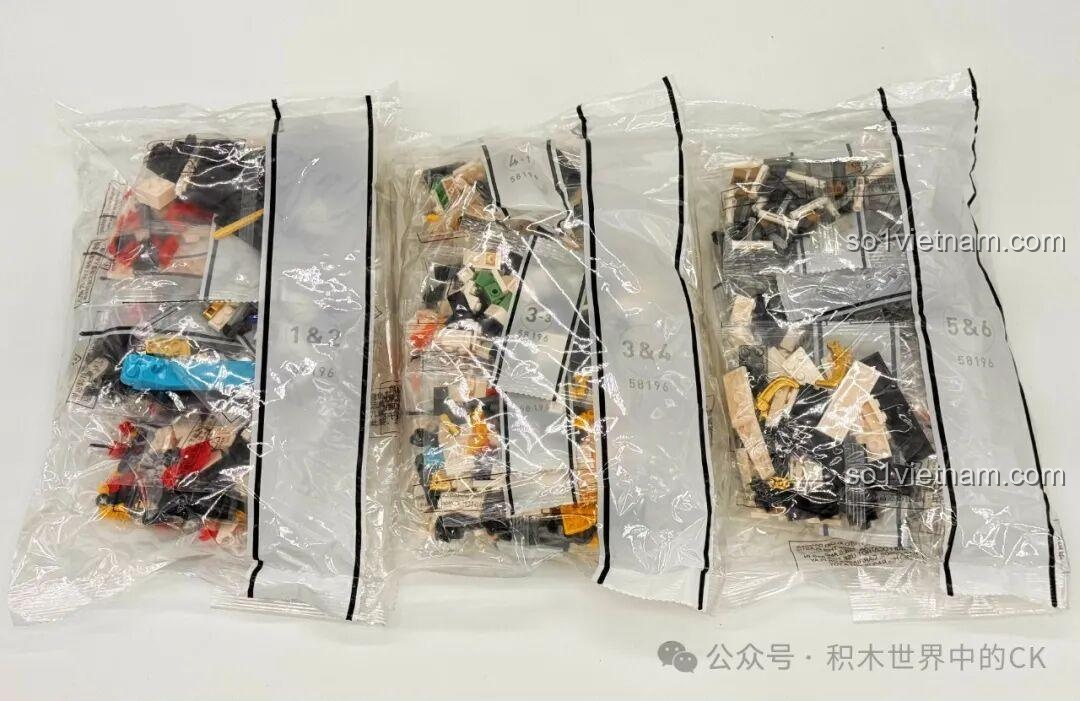 Các túi mảnh ghép được phân loại cẩn thận trong bộ JIESTAR 58196 Mô hình Gundam Barbatos Lupus Rex, giúp việc lắp ráp dễ dàng.