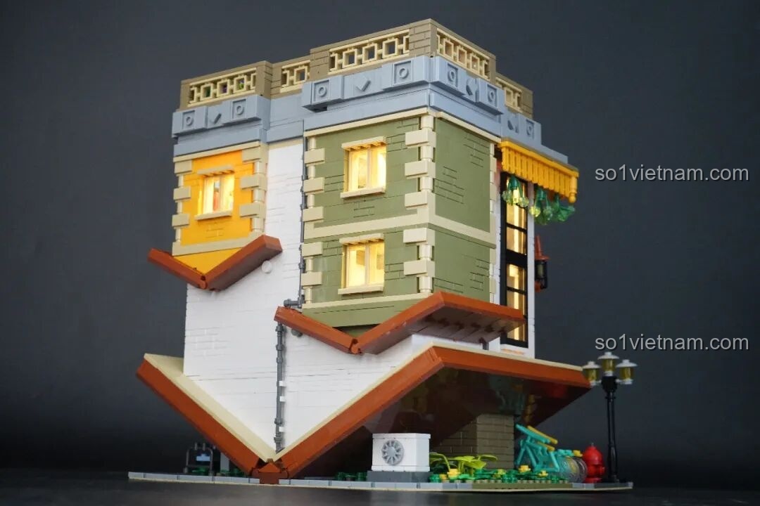 Cận cảnh mô hình JIESTAR 89130 Tiệm Sách Ngược đã hoàn thiện với đèn sáng