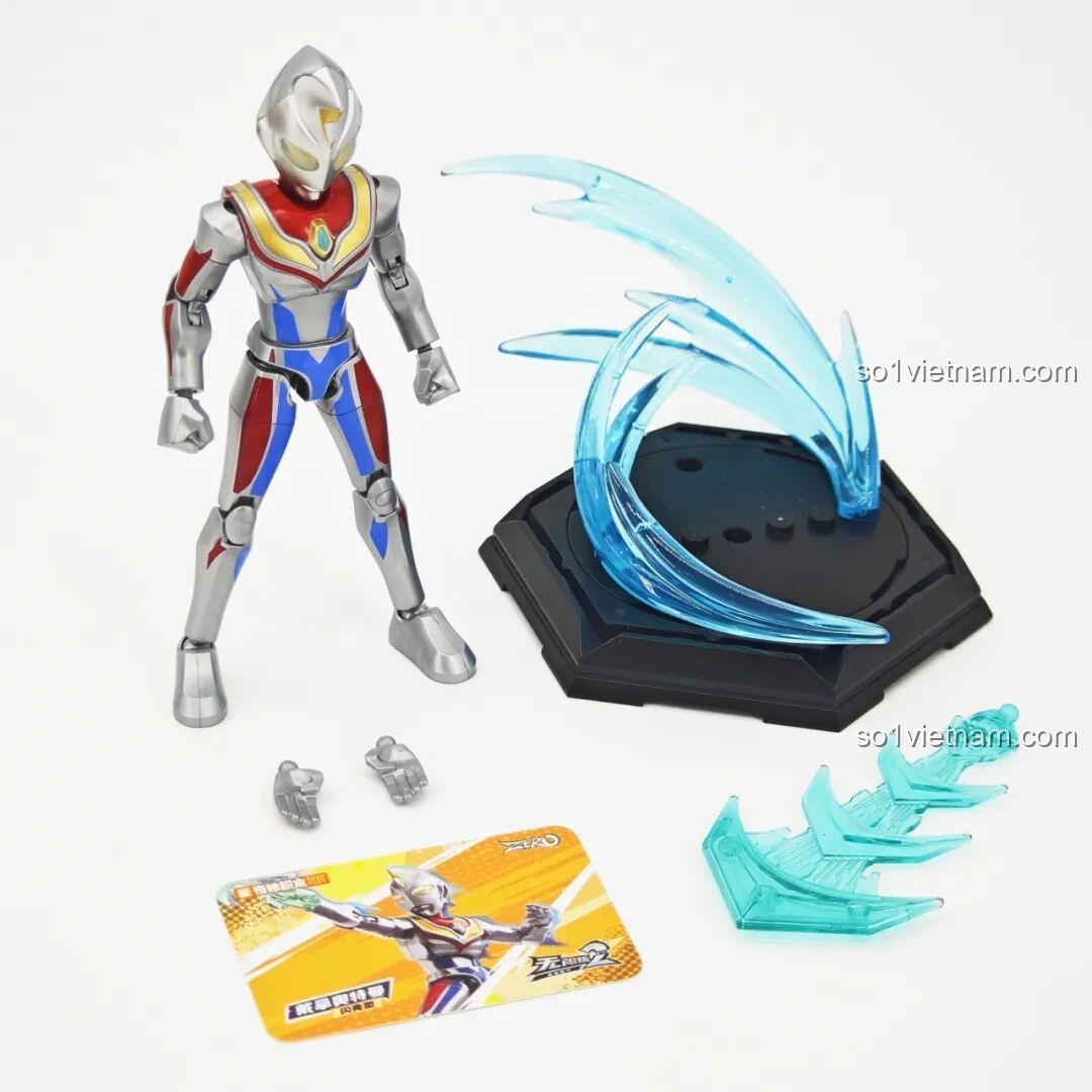 Dyna Ultraman (Dạng Sáng Chói) từ bộ lắp ghép Ultraman ZERO Vô Hạn Bản: Đợt 2 Keeppley 75172 nhìn trực diện, thể hiện các chi tiết giáp và màu sắc.