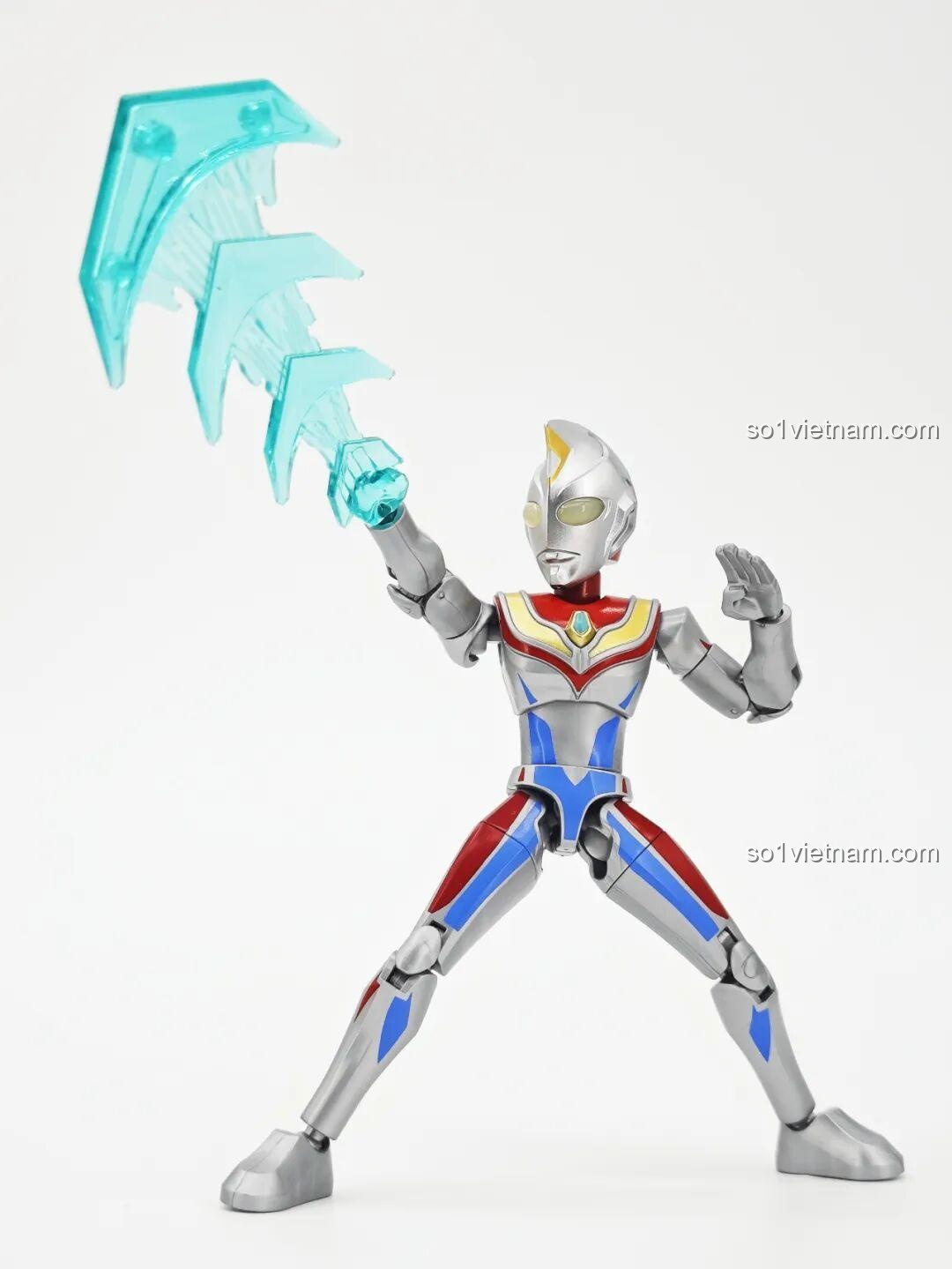 Dyna Ultraman (Dạng Sáng Chói) từ bộ lắp ghép Ultraman ZERO Vô Hạn Bản: Đợt 2 Keeppley 75172 nhìn trực diện, thể hiện các chi tiết giáp và màu sắc.