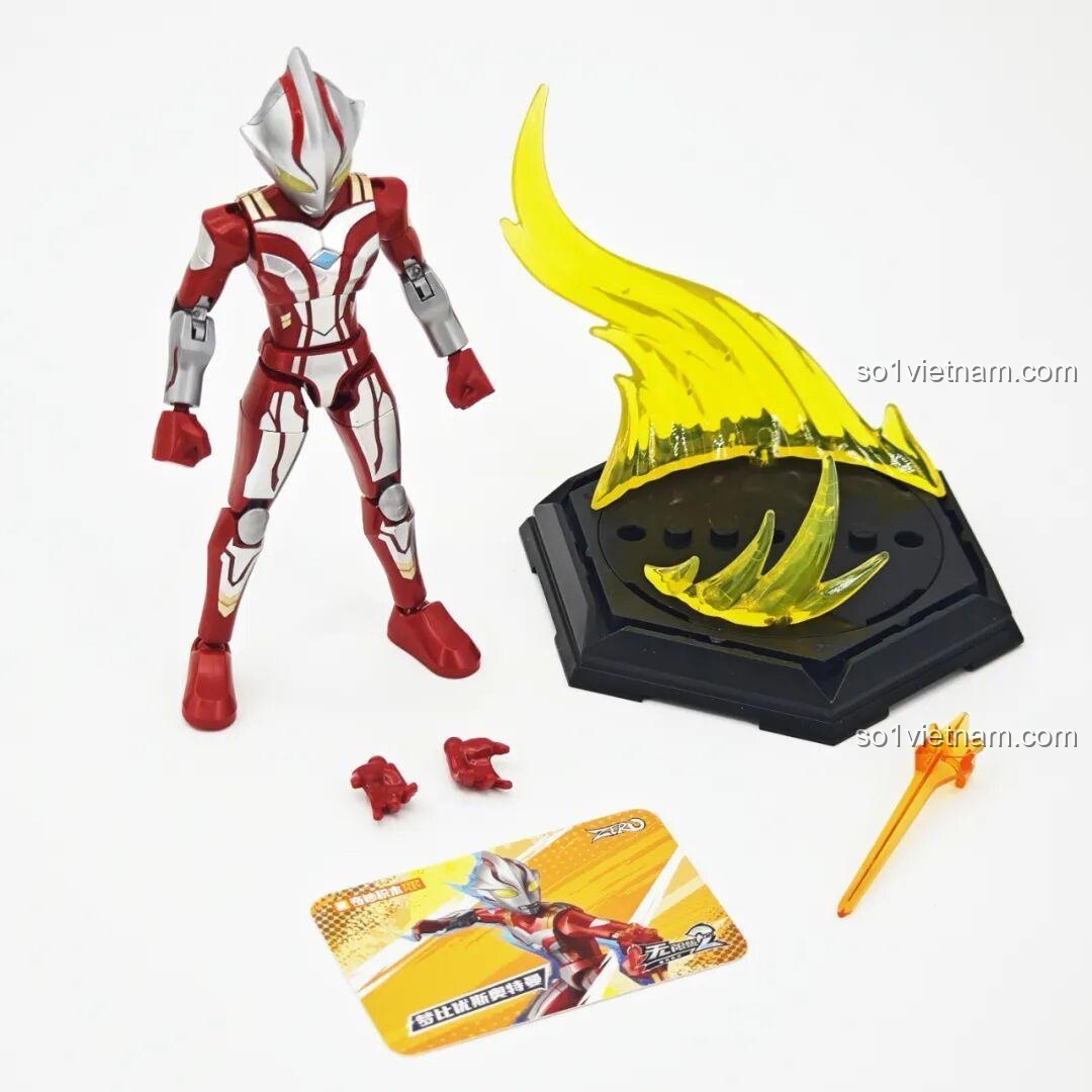 Mebius Ultraman từ bộ lắp ghép Ultraman ZERO Vô Hạn Bản: Đợt 2 Keeppley 75172 nhìn từ cạnh bên, thể hiện độ mỏng và các đường nét cơ thể.