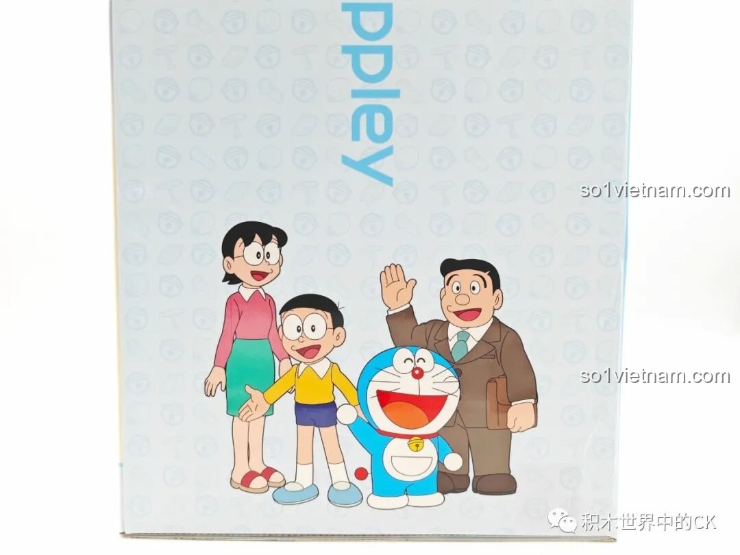 Hình ảnh gia đình Nobita và Doraemon trên hộp bộ lắp ghép Keeppley K20422 Ngôi nhà của Nobi Nobita.