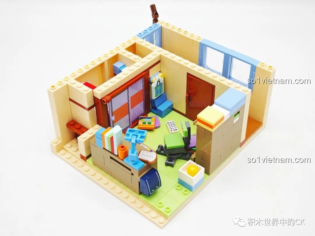 Lắp ráp các bức tường của phòng khách trong bộ xếp hình Biệt thự của Nobita Keeppley K20422.