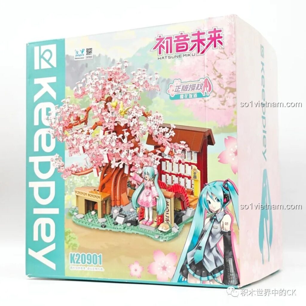 Hộp bộ đồ chơi lắp ráp Keeppley K20901 Hatsune Miku: Con Đường Hoa Anh Đào với hình ảnh Miku và cảnh sắc mùa xuân rực rỡ.