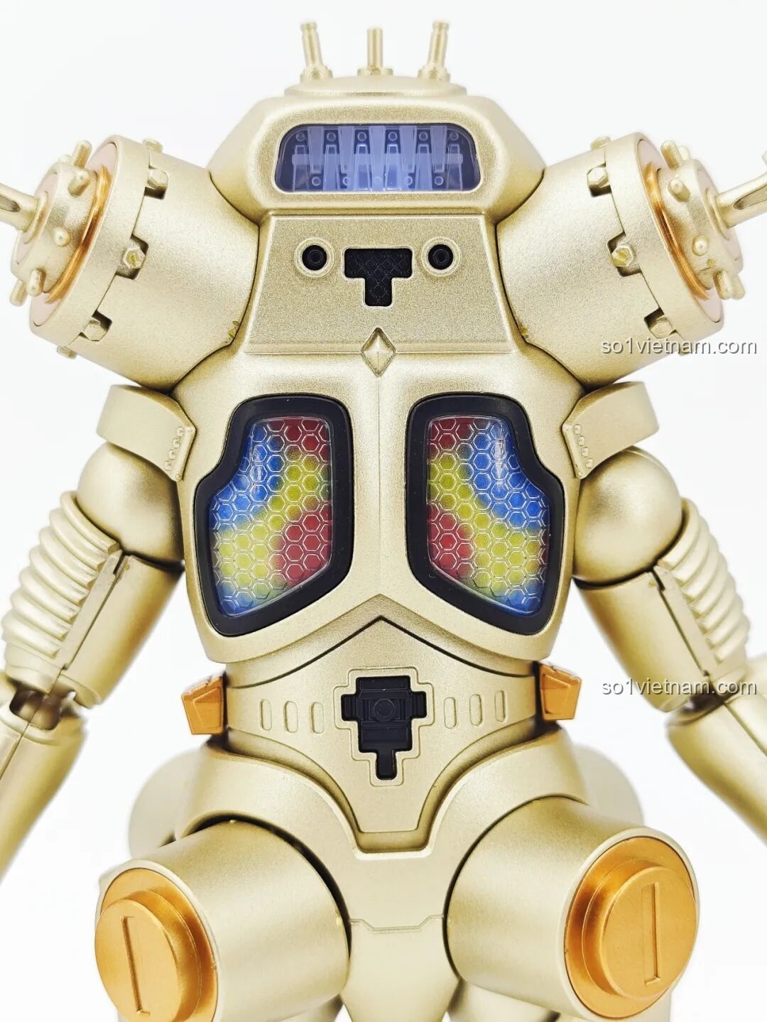Cận cảnh phần ngực của mô hình Robot King Joe K75161, với các ô cửa sổ màu sắc và chi tiết đèn LED.