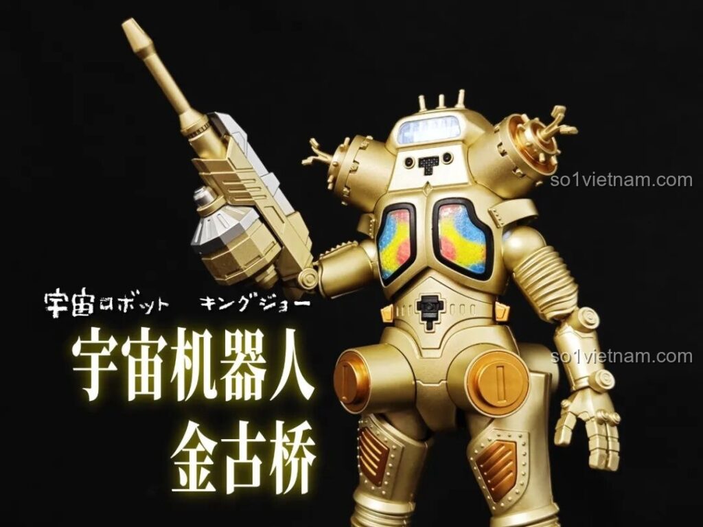 Mô hình Robot King Joe K75161 của Keeppley màu vàng champagne cầm súng Pedanium Rocket Launcher, sẵn sàng chiến đấu.