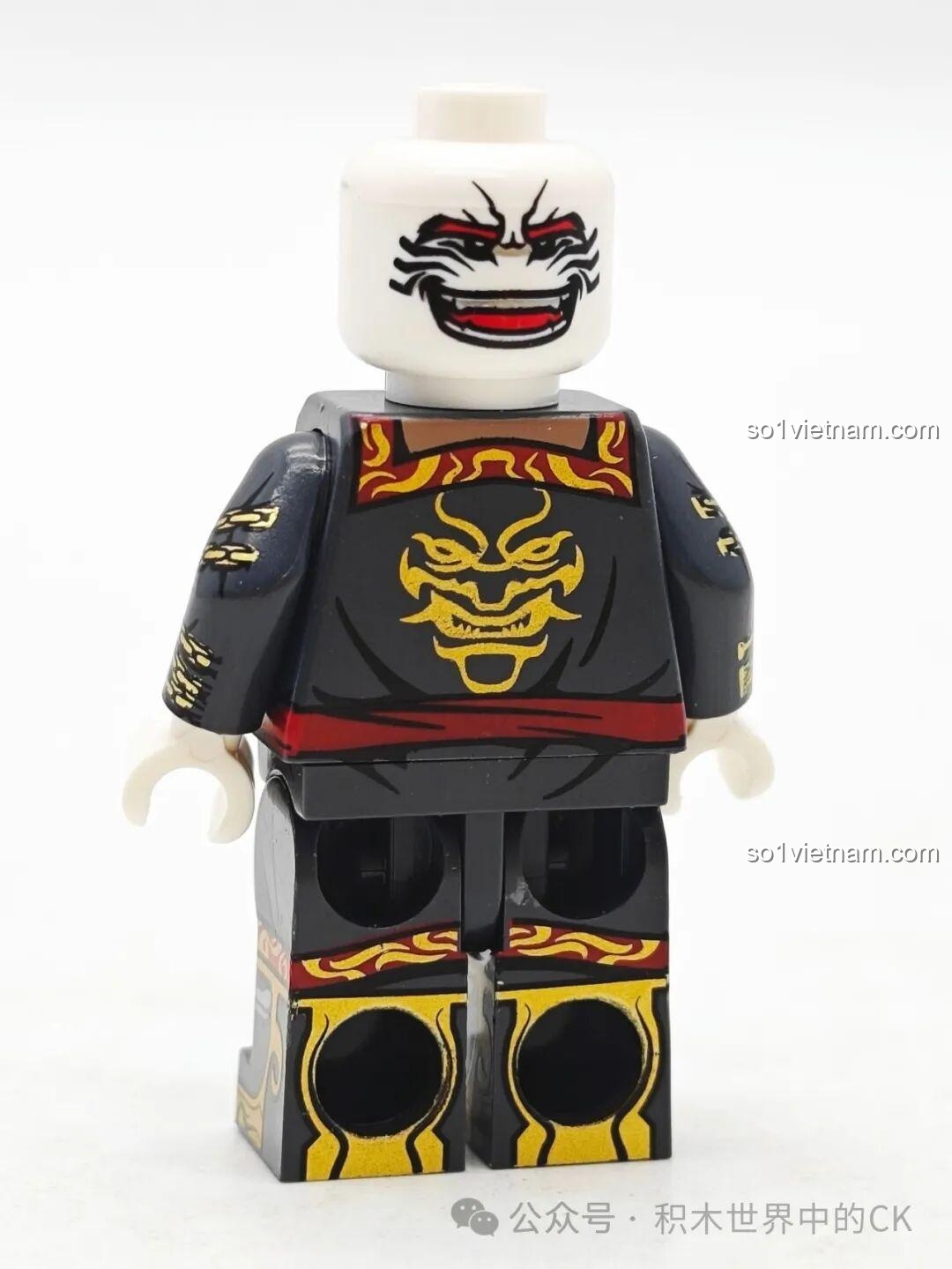 Minifigure Hắc Vô Thường Kuzao 11717 chưa lắp phụ kiện, mặt sau, hiển thị chi tiết in ấn và thiết kế tổng thể.