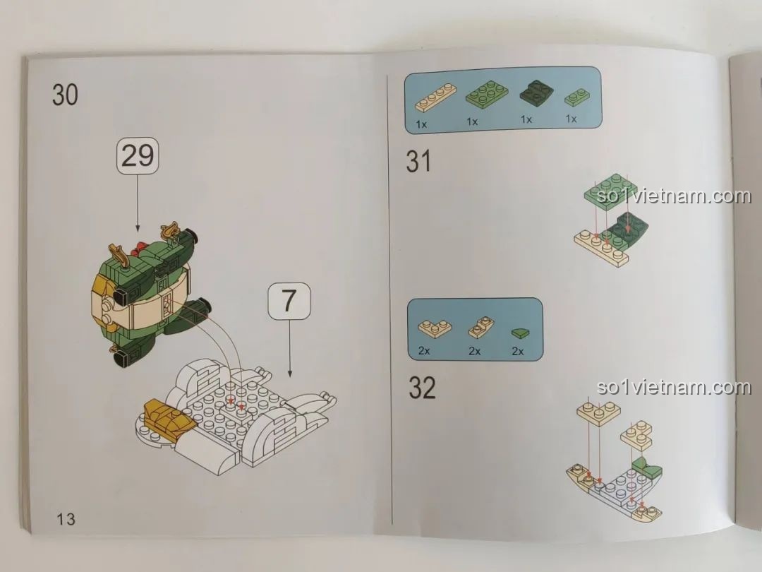 Các bước lắp ráp chi tiết trong sách hướng dẫn của bộ Kỳ Lân Chiêu Tài JK5132 JAKI.