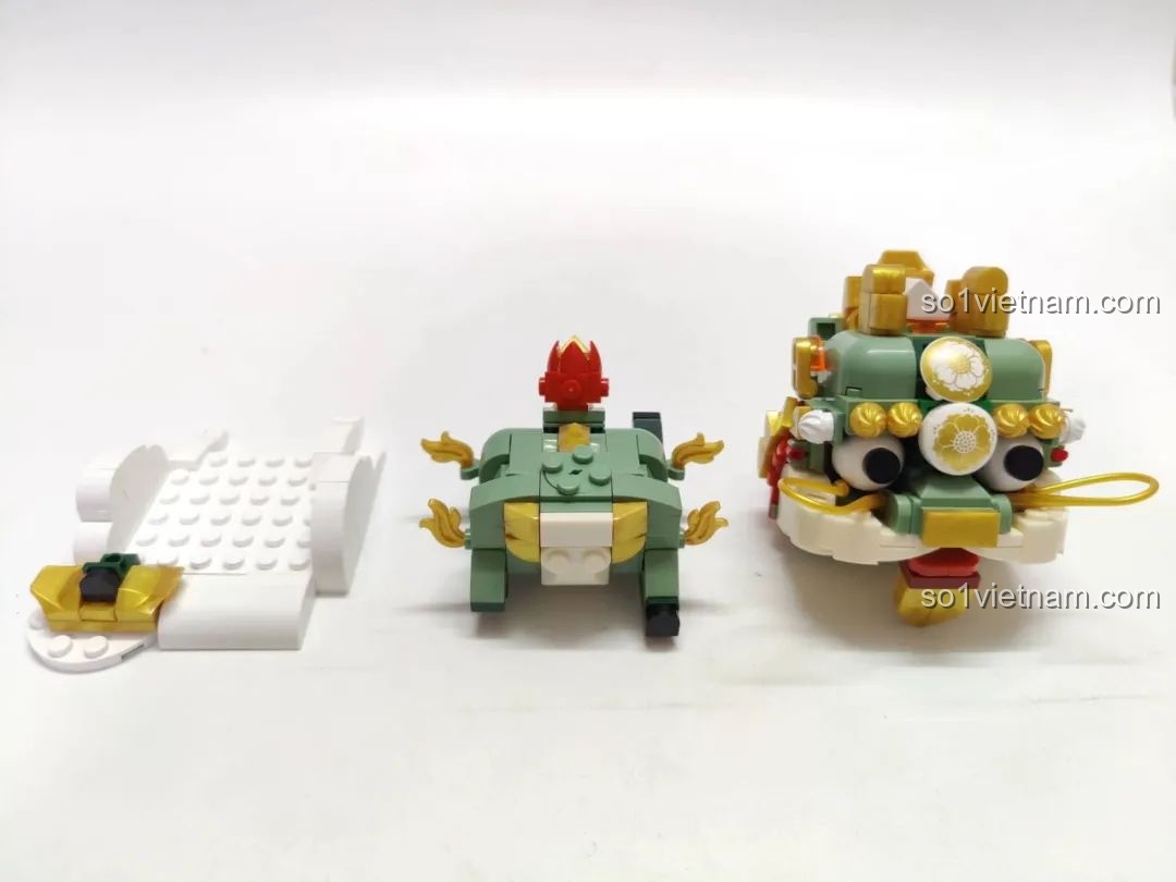 Cấu tạo tổng thể của Kỳ Lân Chiêu Tài JK5132 JAKI gồm đế, thân và đầu trước khi lắp ráp hoàn chỉnh.