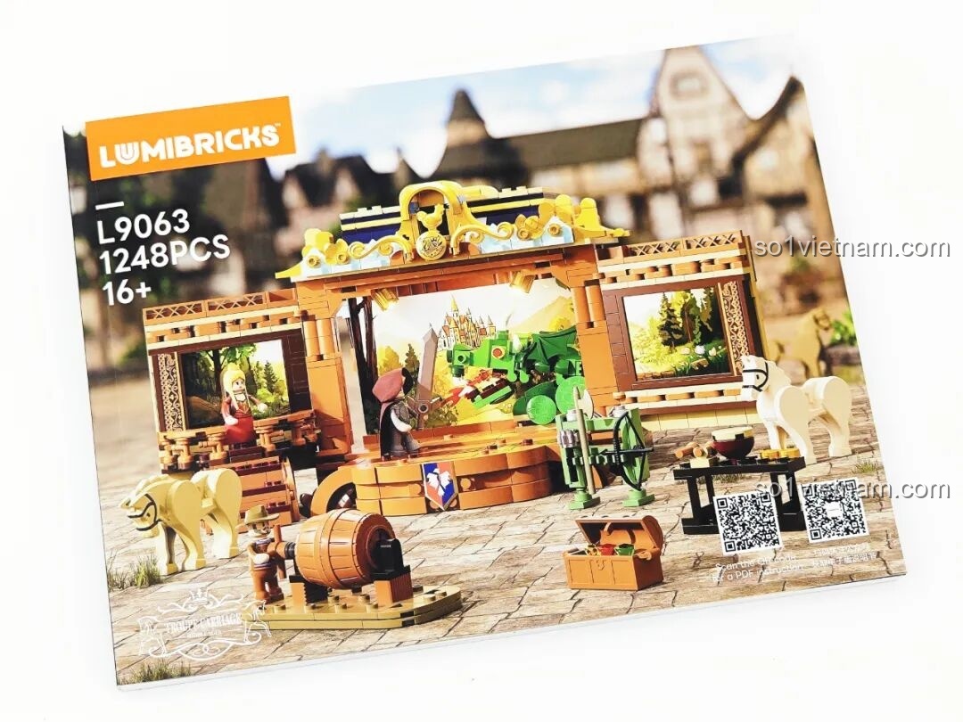 Sách hướng dẫn lắp ráp Lumibricks L9063 Đoàn Kịch Biểu Diễn Thời Trung Cổ với hình ảnh sân khấu. Đồ chơi Sân Khấu Kịch Trung Cổ L9063.