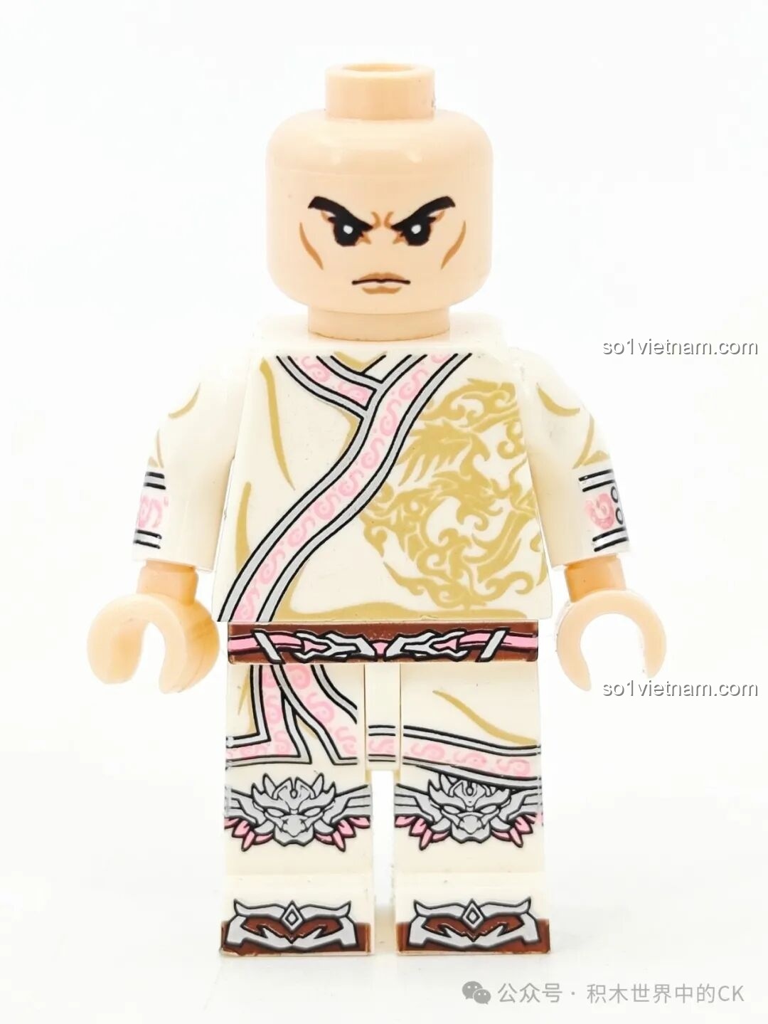 Thân minifigure Triệu Vân (Phiên bản Hồng Valentine) 11027 Kuzhao chưa lắp giáp, in họa tiết sắc nét màu trắng, hồng, vàng.
